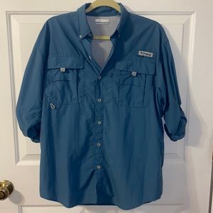 Columbia Men's PFG Fishing Blue Shirt Small